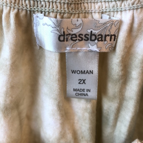 Dress Barn - cute boho style top green and white tie dye, scoop neck with tie - Picture 4 of 9